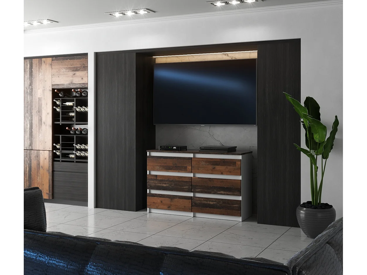 Commode blanche vintage 100 cm – 6 tiroirs – Meuble TV / Rangement salon