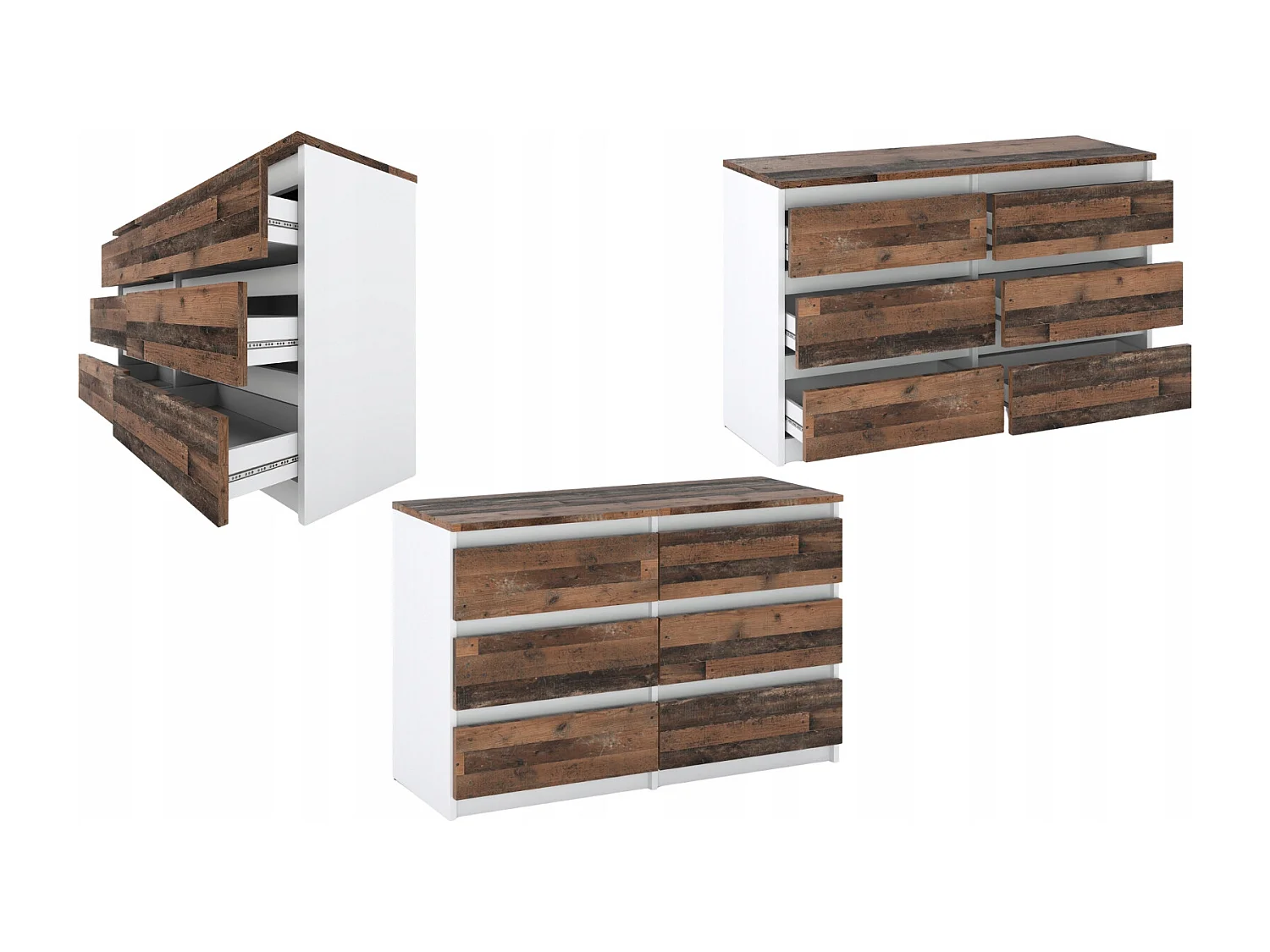 Commode blanche vintage 100 cm – 6 tiroirs – Meuble TV / Rangement salon