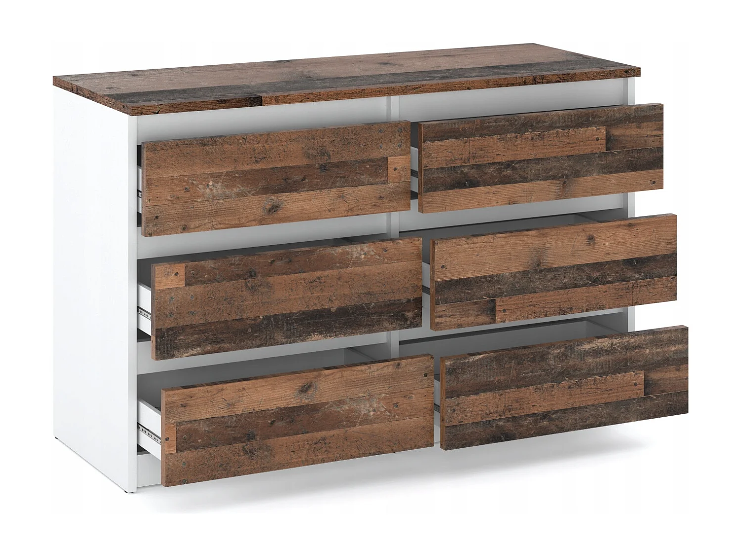 Commode blanche vintage 100 cm – 6 tiroirs – Meuble TV / Rangement salon