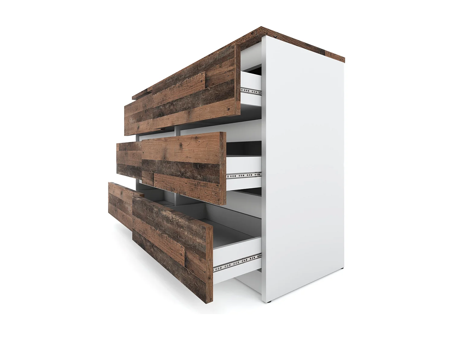 Commode blanche vintage 100 cm – 6 tiroirs – Meuble TV / Rangement salon