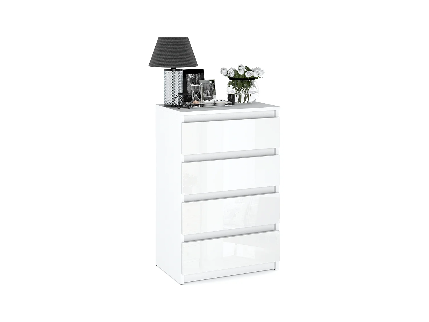 Commode blanche brillant 60 cm avec 4 tiroirs – meuble TV, mobilier pour salon et chambre LOFT