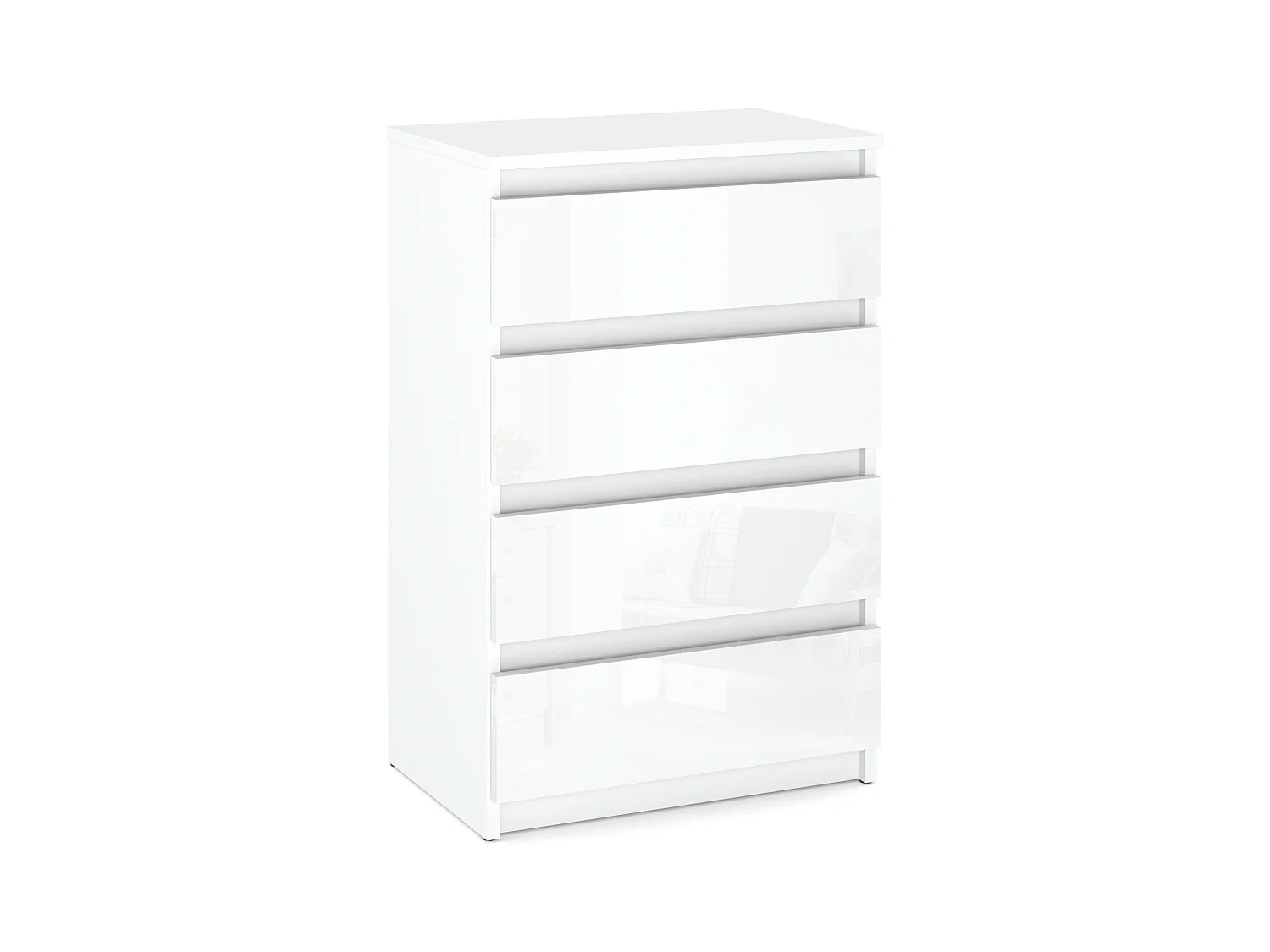 Commode blanche brillant 60 cm avec 4 tiroirs – meuble TV, mobilier pour salon et chambre LOFT