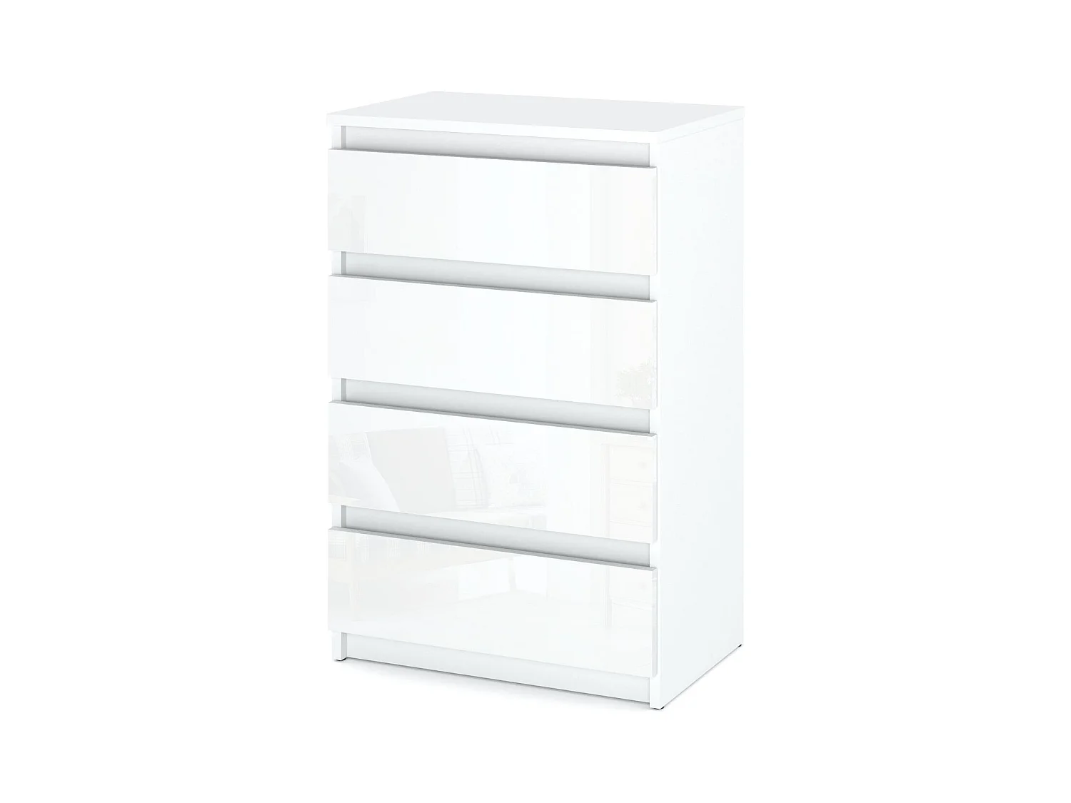 Commode blanche brillant 60 cm avec 4 tiroirs – meuble TV, mobilier pour salon et chambre LOFT