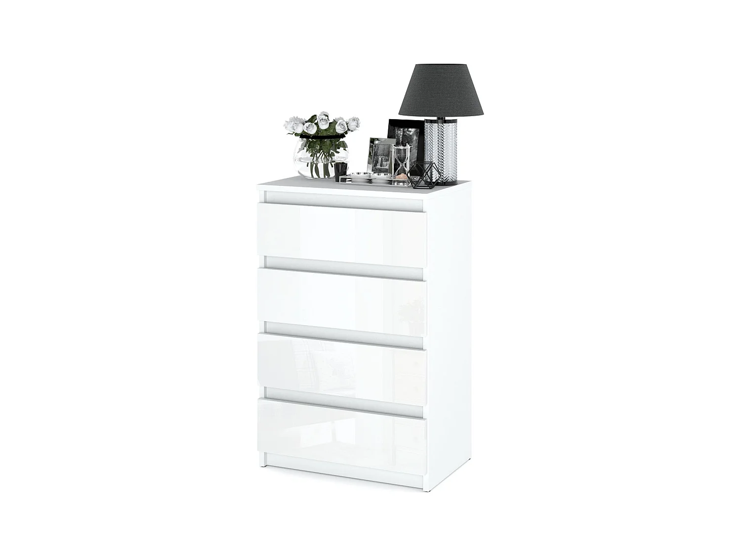 Commode blanche brillant 60 cm avec 4 tiroirs – meuble TV, mobilier pour salon et chambre LOFT