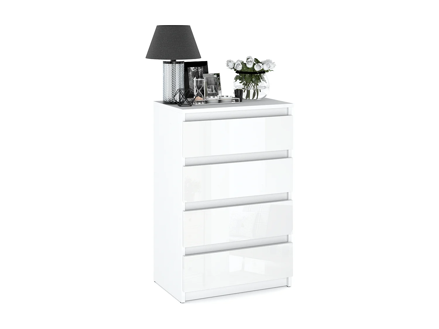 Commode blanche brillant 60 cm avec 4 tiroirs – meuble TV, mobilier pour salon et chambre LOFT