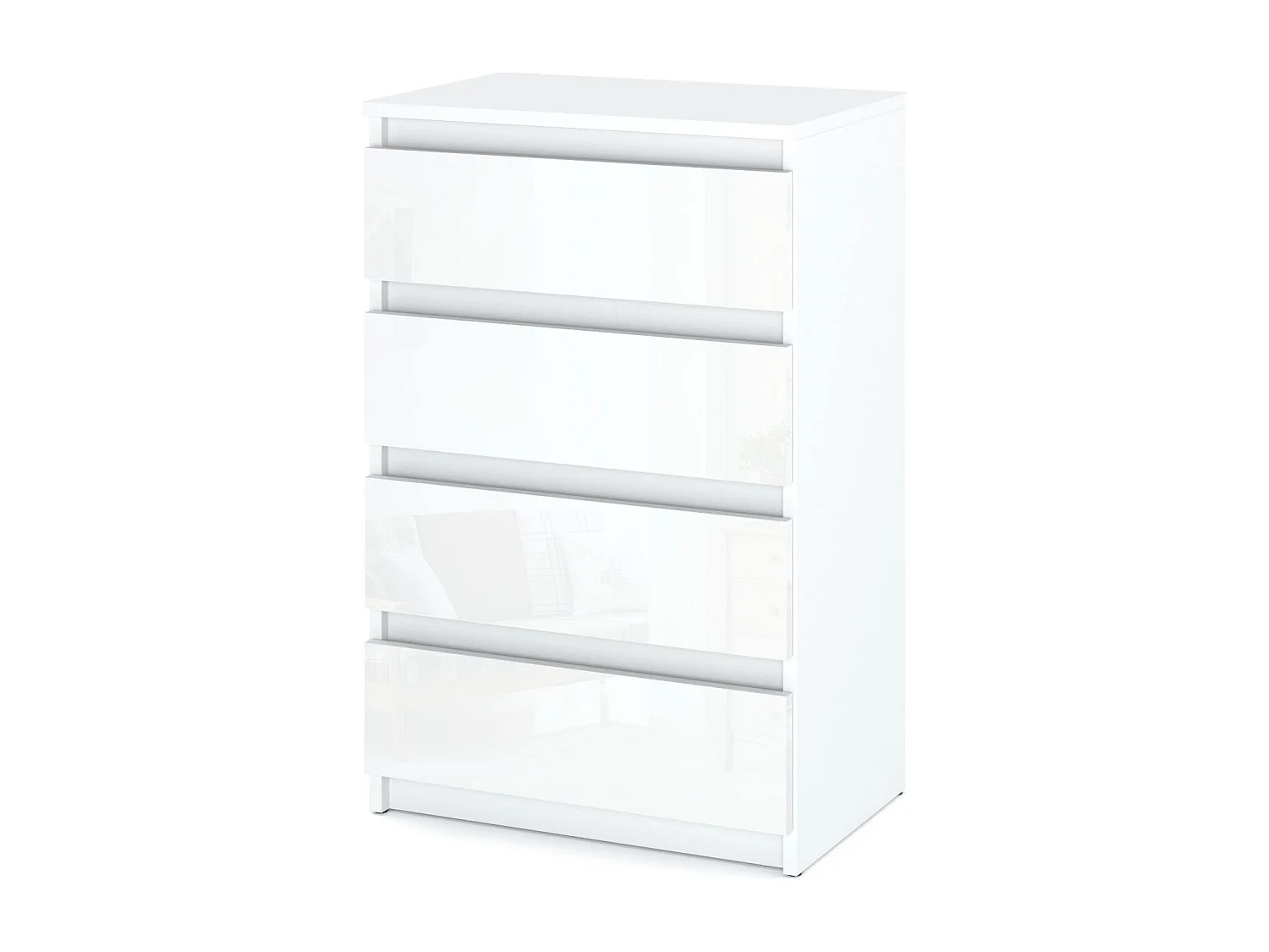 Commode blanche brillant 60 cm avec 4 tiroirs – meuble TV, mobilier pour salon et chambre LOFT