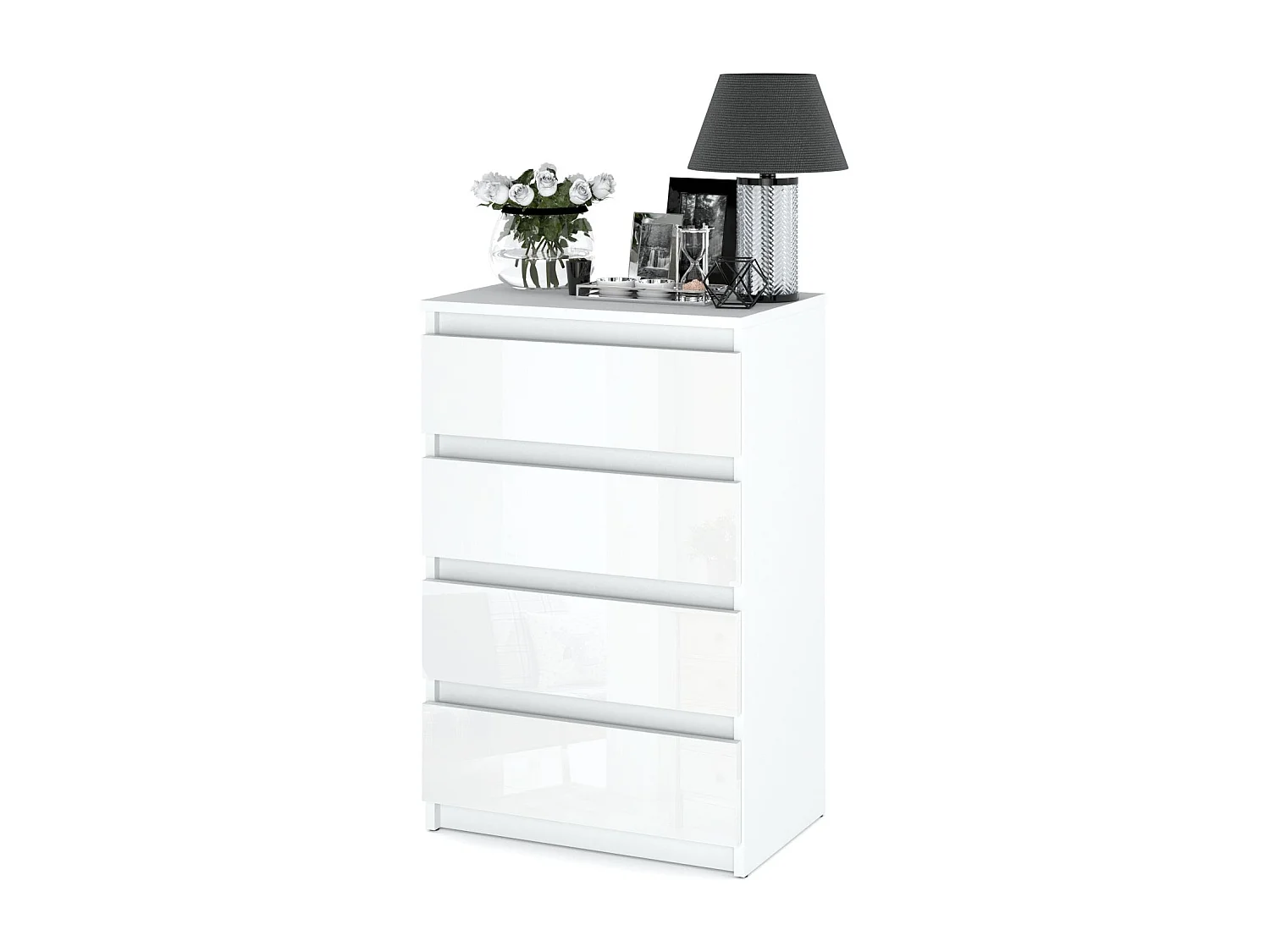 Commode blanche brillant 60 cm avec 4 tiroirs – meuble TV, mobilier pour salon et chambre LOFT