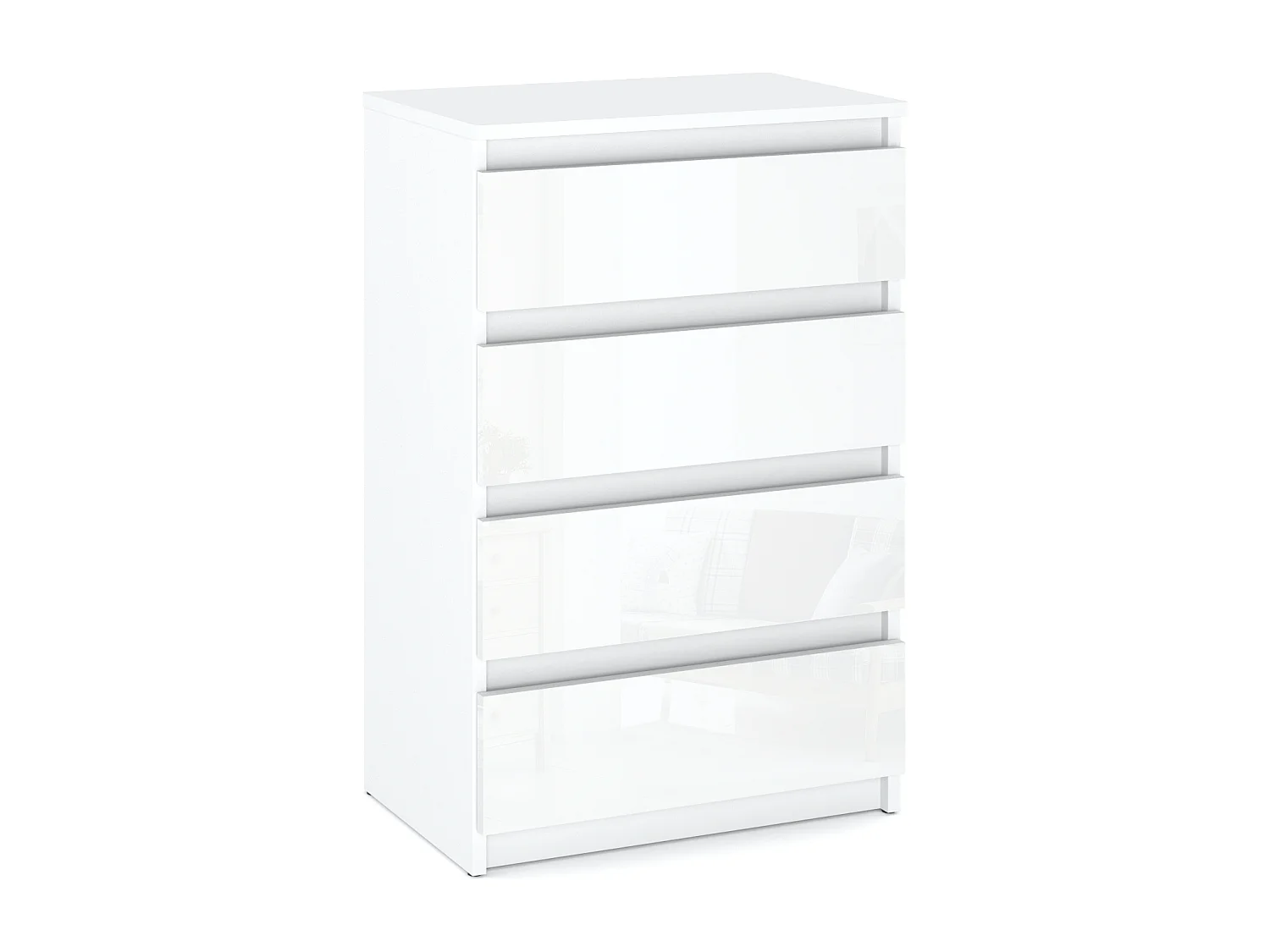 Commode blanche brillant 60 cm avec 4 tiroirs – meuble TV, mobilier pour salon et chambre LOFT