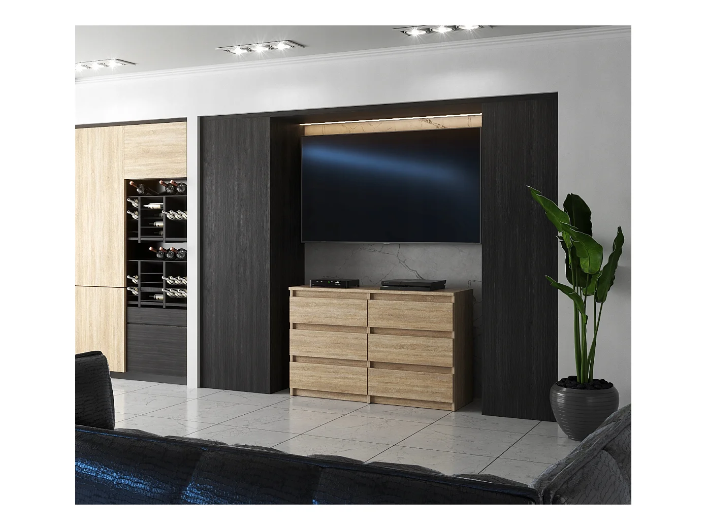 Commode Chêne Sonoma avec 6 tiroirs 100x71,5X33,5CM Meuble TV- Salon - chambre -chifonnier