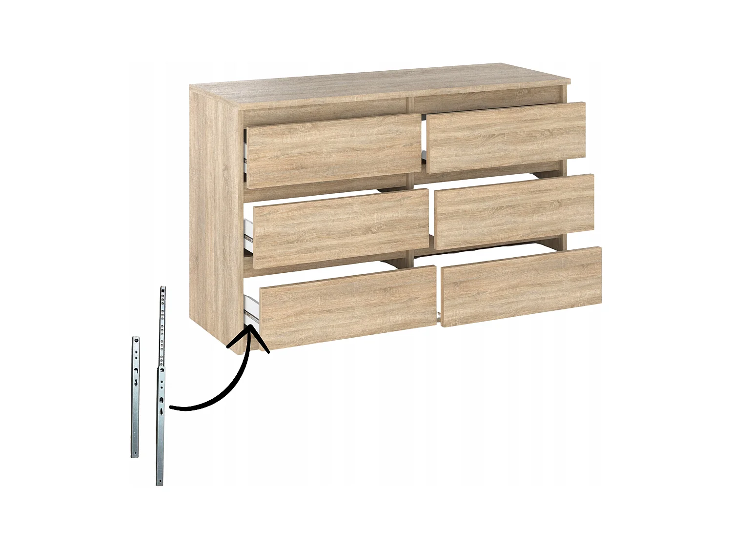 Commode Chêne Sonoma avec 6 tiroirs 100x71,5X33,5CM Meuble TV- Salon - chambre -chifonnier