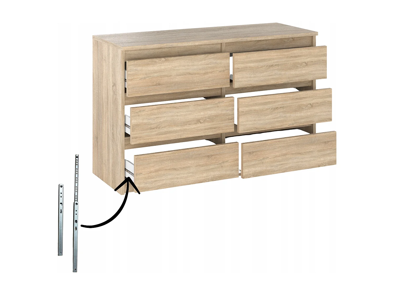 Commode Chêne Sonoma avec 6 tiroirs 100x71,5X33,5CM Meuble TV- Salon - chambre -chifonnier