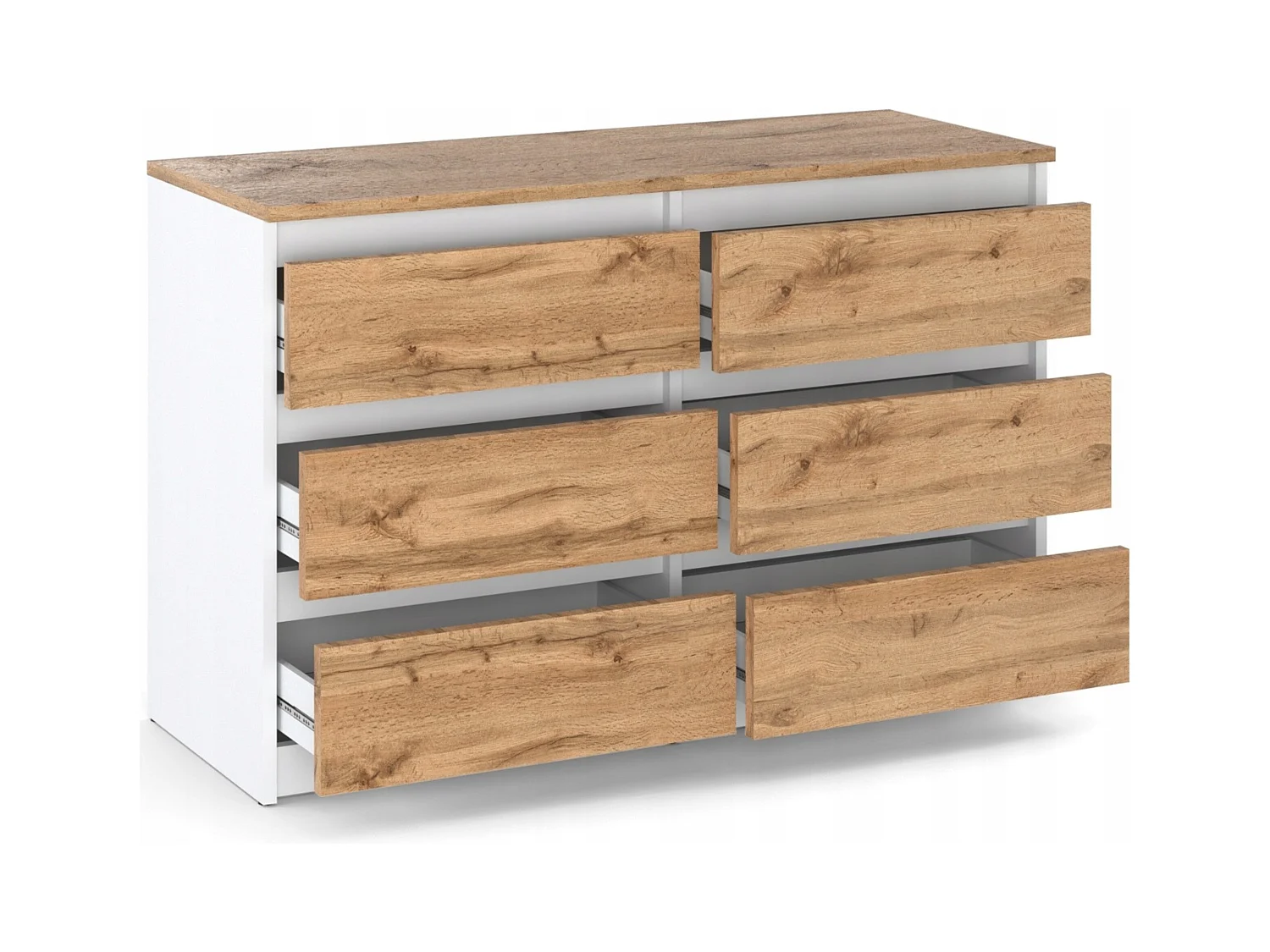 Commode 6 tiroirs – style contemporain – blanc et chêne Wotan – 100 cm -chifonnier