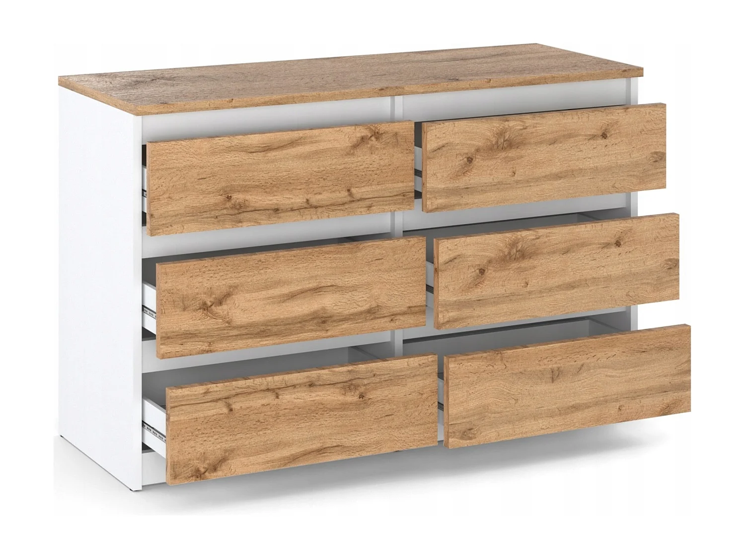 Commode 6 tiroirs – style contemporain – blanc et chêne Wotan – 100 cm -chifonnier