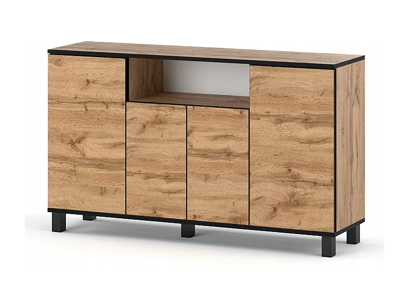Grande commode style scandinave  Chêne Wotan 140 CM avec 9 étagères TV Salon bureau