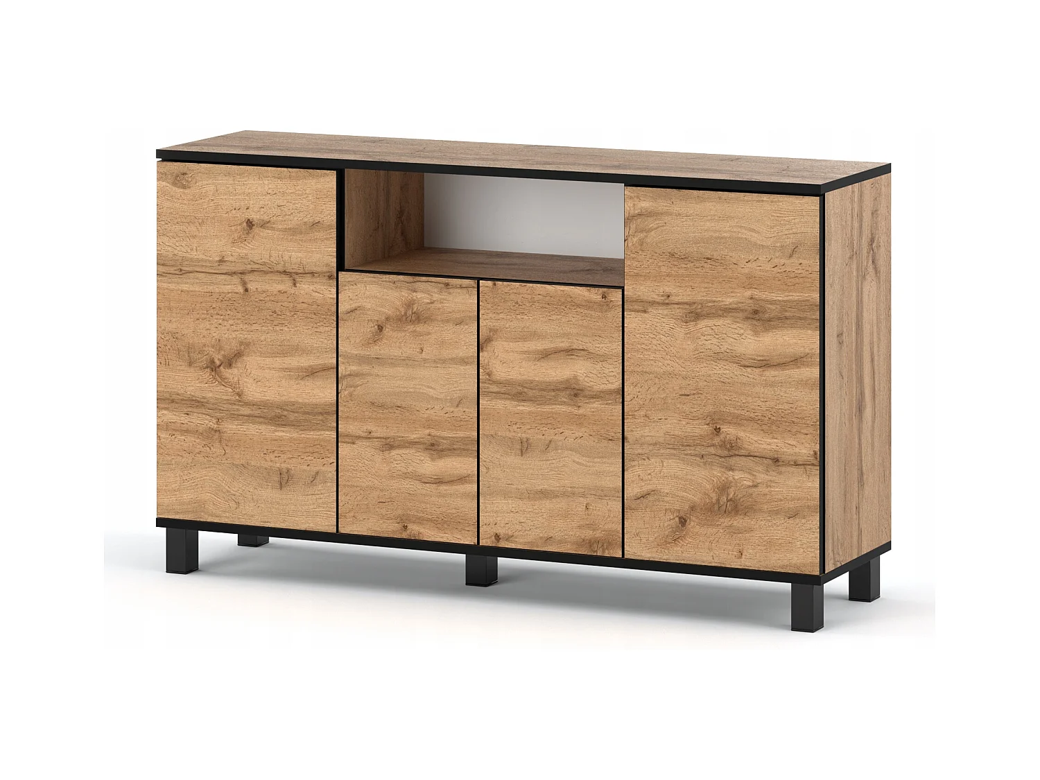 Grande commode style scandinave  Chêne Wotan 140 CM avec 9 étagères TV Salon bureau