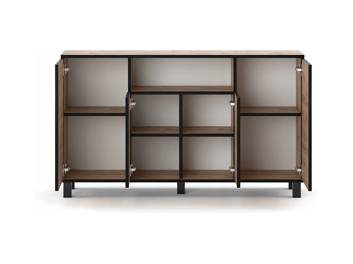 Grande commode style scandinave  Chêne Wotan 140 CM avec 9 étagères TV Salon bureau