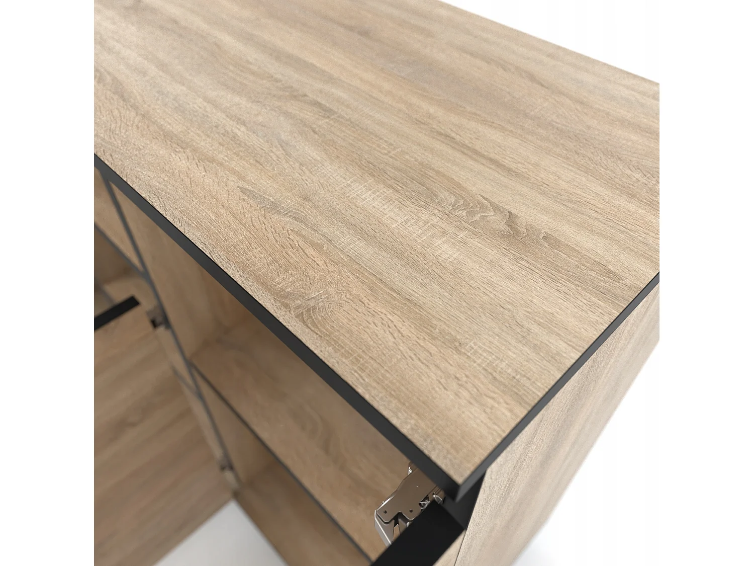 Grande commode style scandinave Chêne Wotan 140 CM avec 9 étagères TV Salon bureau