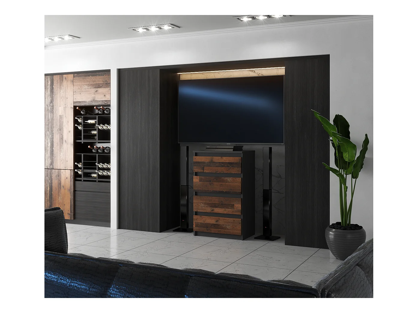 Commode à 4 tiroirs Gris Vintage 60 CM – Meuble TV, Meubles pour salon, Buffet