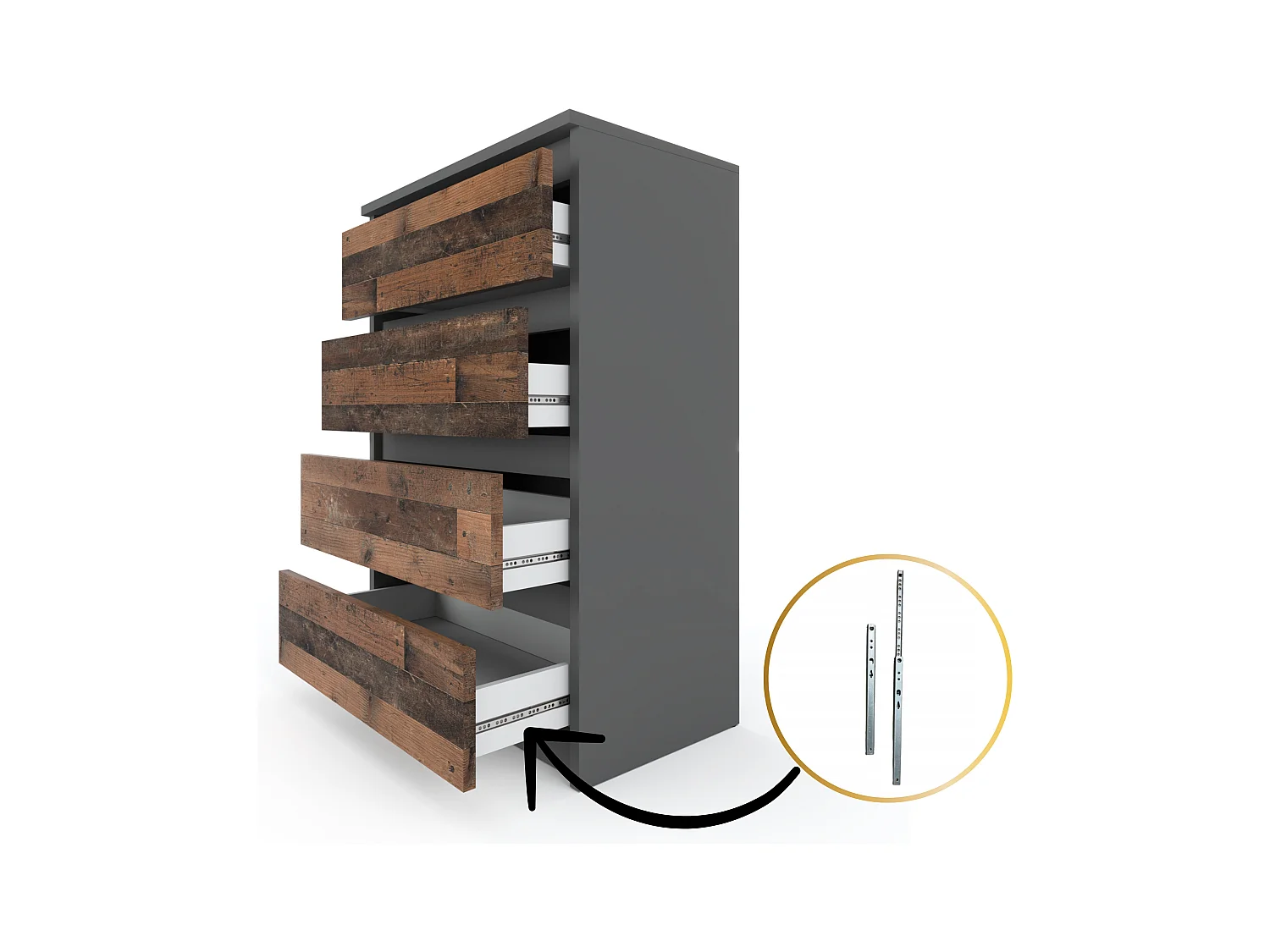 Commode à 4 tiroirs Gris Vintage 60 CM – Meuble TV, Meubles pour salon, Buffet