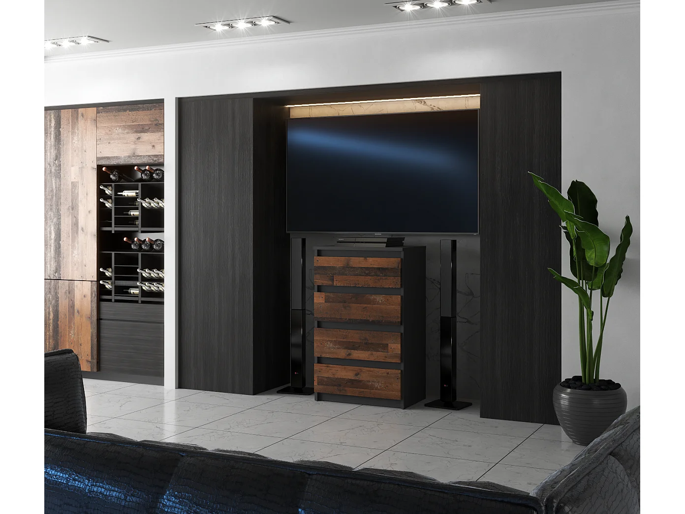 Commode à 4 tiroirs Gris Vintage 60 CM – Meuble TV, Meubles pour salon, Buffet