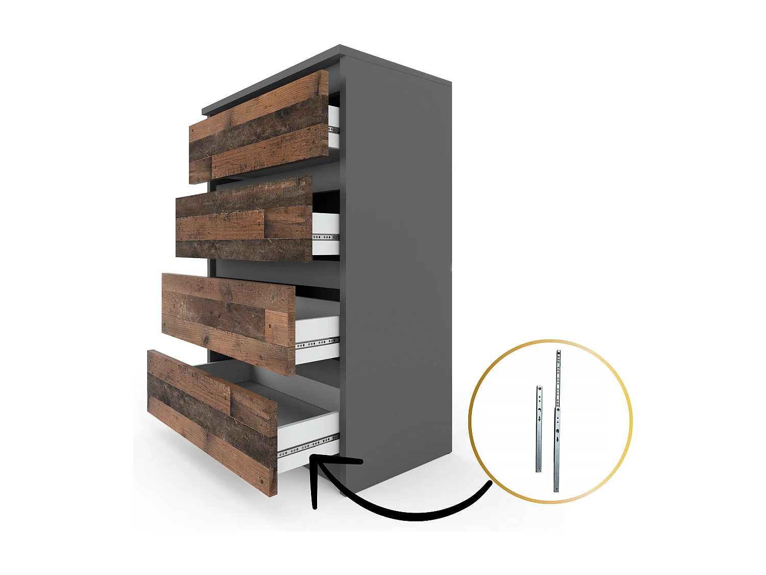 Commode à 4 tiroirs Gris Vintage 60 CM – Meuble TV, Meubles pour salon, Buffet