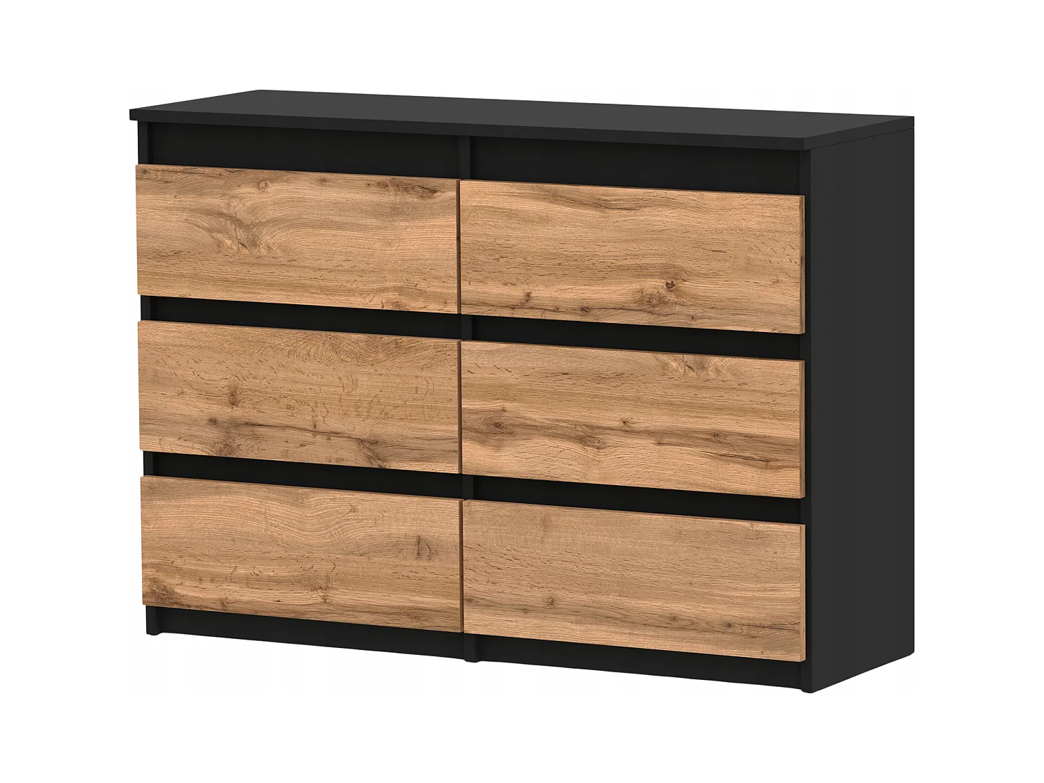 Commode Noire + Chêne Wotan 100 cm – 6 tiroirs – Meuble TV spacieux style loft / salon