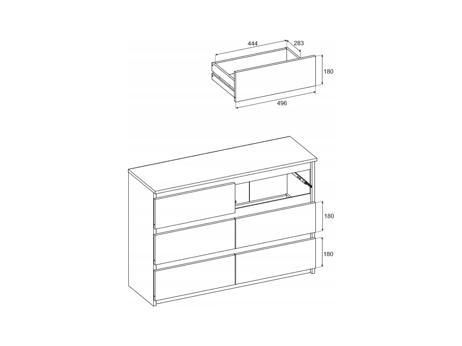 Commode Noire + Chêne Wotan 100 cm – 6 tiroirs – Meuble TV spacieux style loft / salon