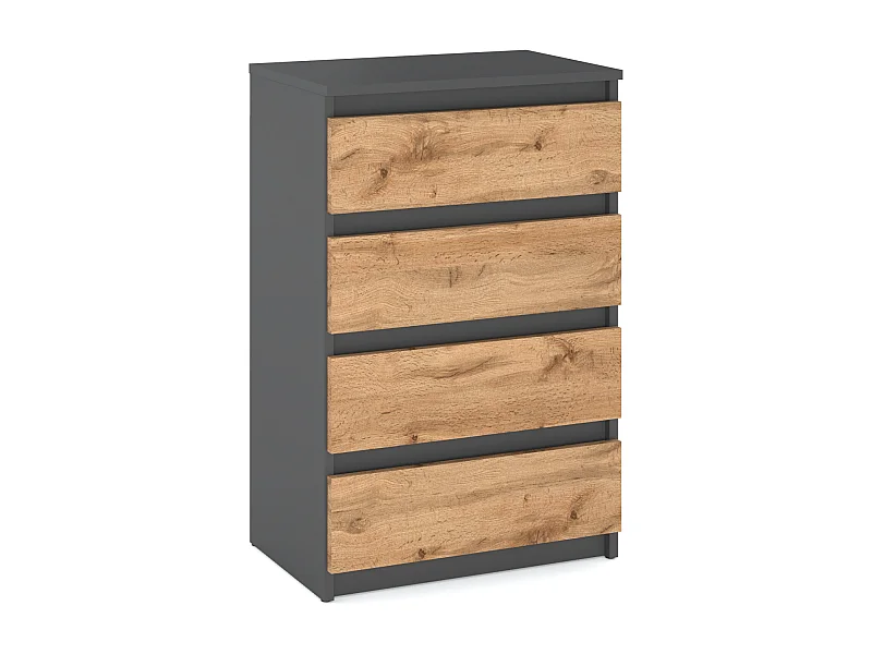 Commode Gris / Chêne Wotan avec 4 tiroirs 60 cm – Meuble TV, armoire pour salon ou chambre