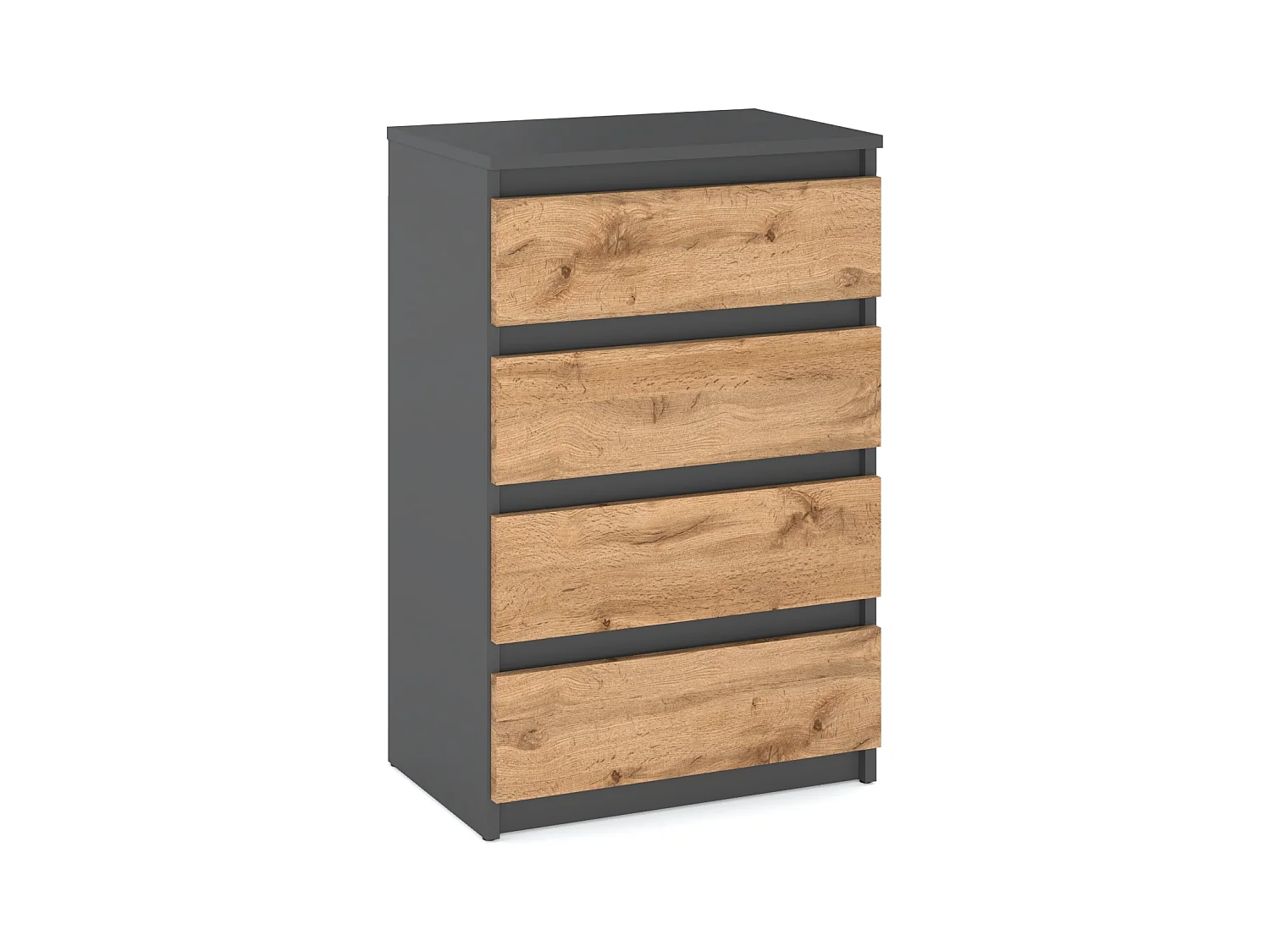Commode Gris / Chêne Wotan avec 4 tiroirs 60 cm – Meuble TV, armoire pour salon ou chambre