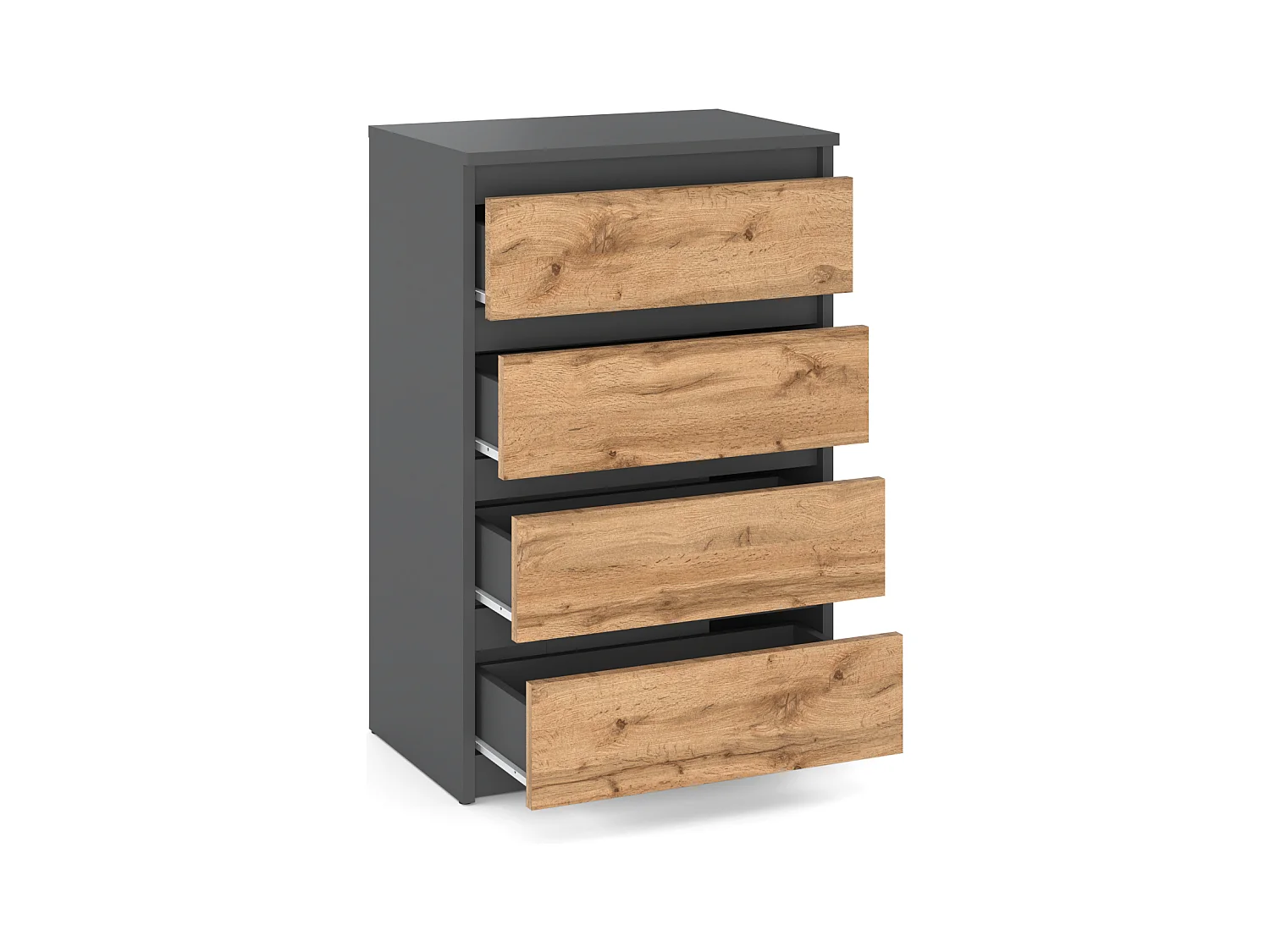 Commode Gris / Chêne Wotan avec 4 tiroirs 60 cm – Meuble TV, armoire pour salon ou chambre