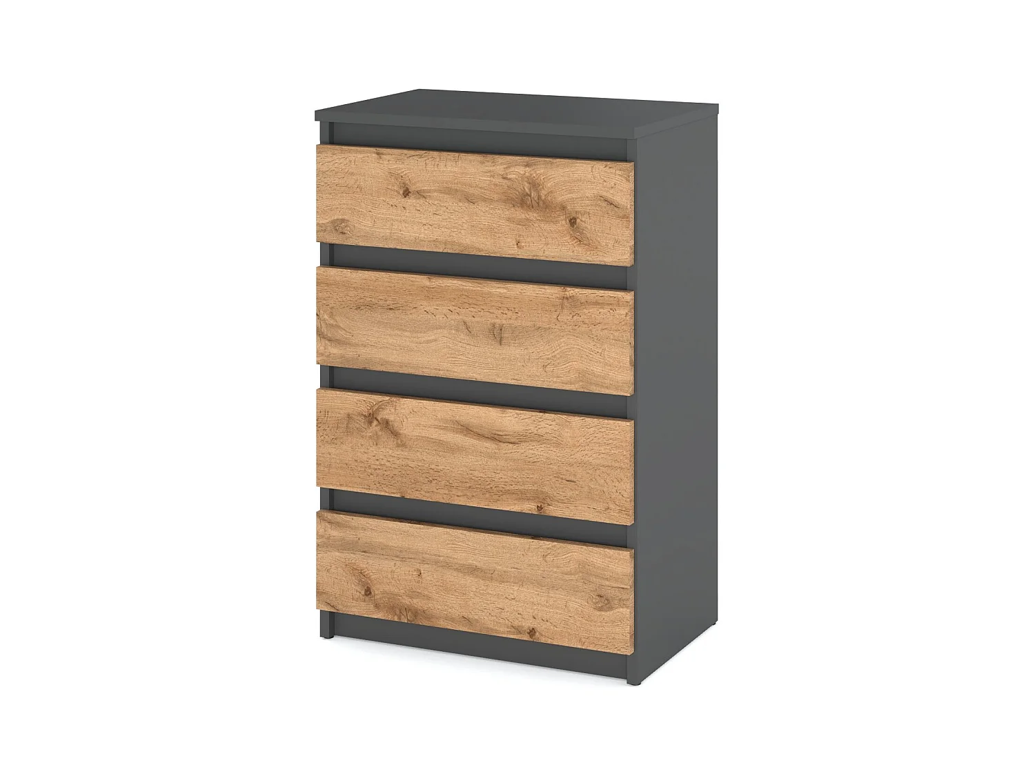 Commode Gris / Chêne Wotan avec 4 tiroirs 60 cm – Meuble TV, armoire pour salon ou chambre