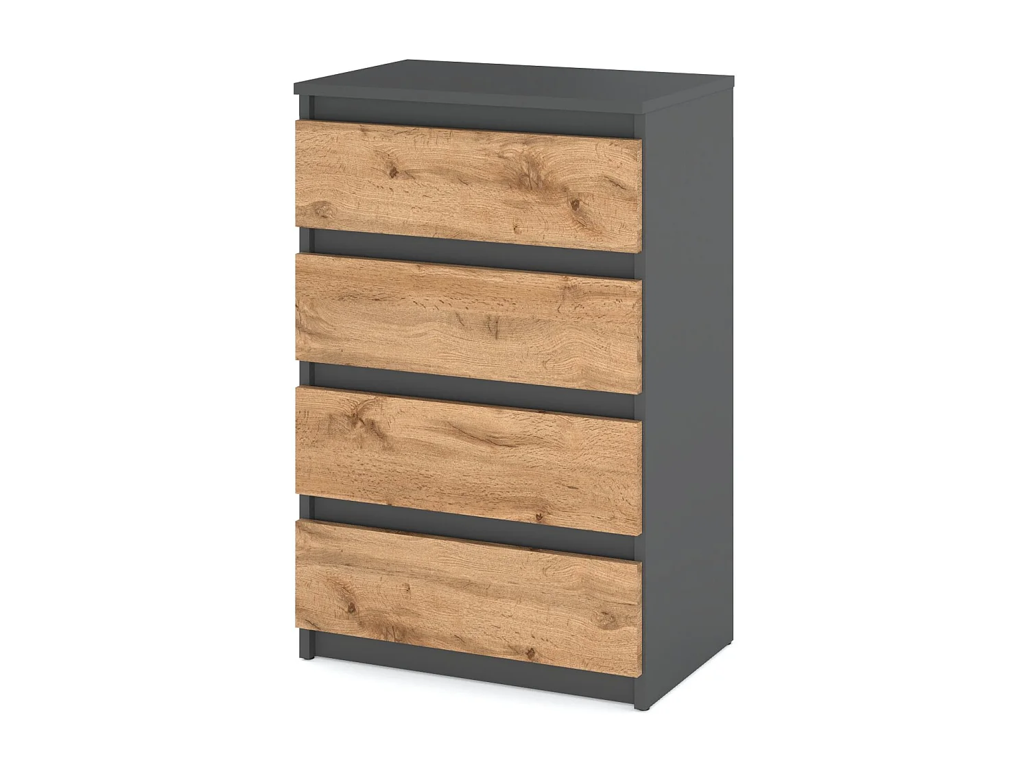 Commode Gris / Chêne Wotan avec 4 tiroirs 60 cm – Meuble TV, armoire pour salon ou chambre