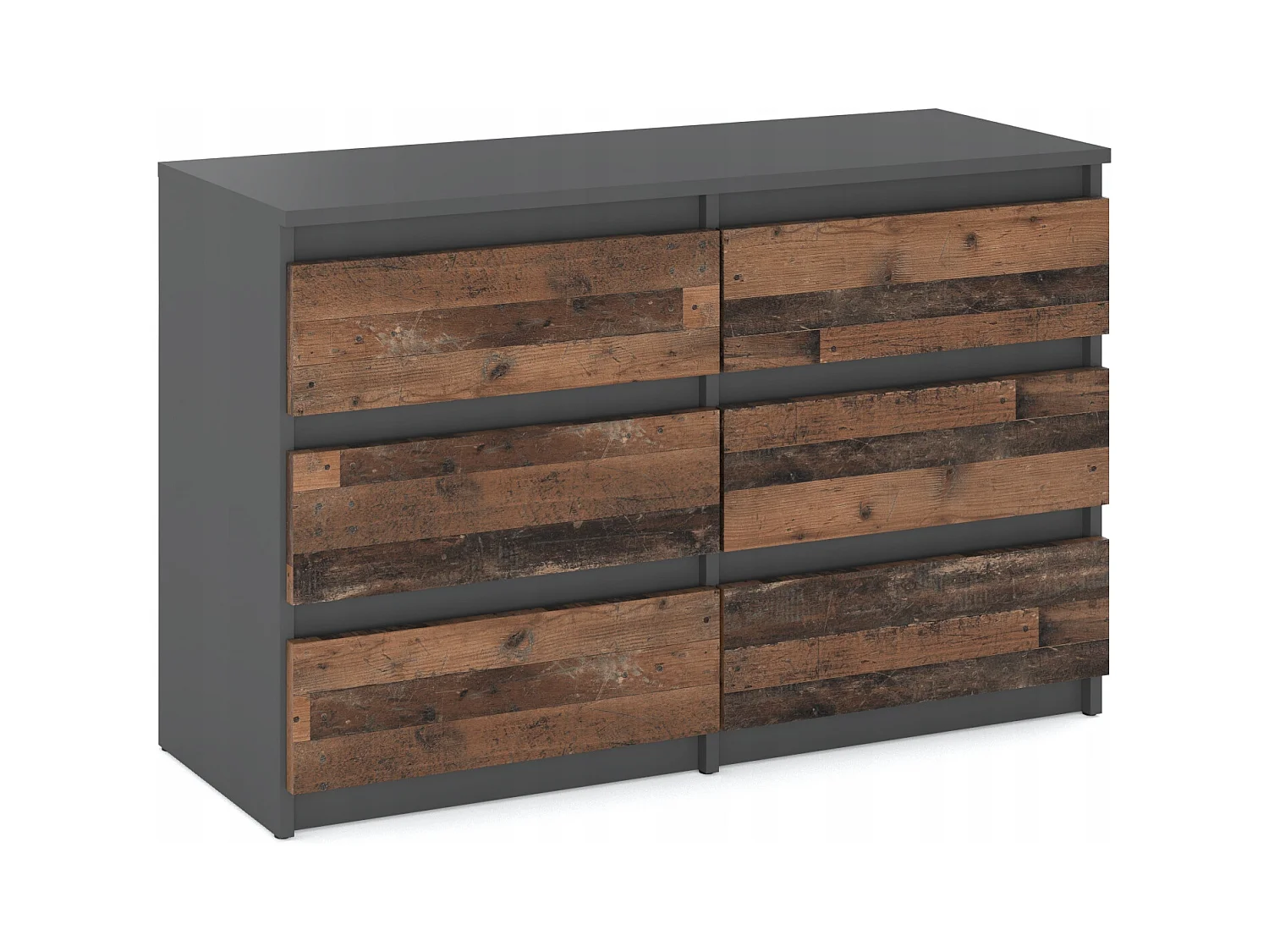 Commode GRISE vintage 100 cm – 6 tiroirs – Meuble TV moderne style rétro salon