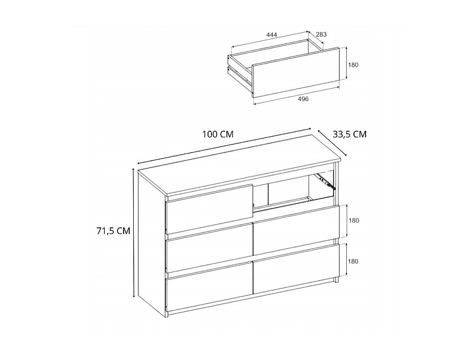 Commode GRISE vintage 100 cm – 6 tiroirs – Meuble TV moderne style rétro salon