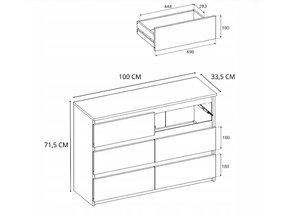 Commode GRISE vintage 100 cm – 6 tiroirs – Meuble TV moderne style rétro salon