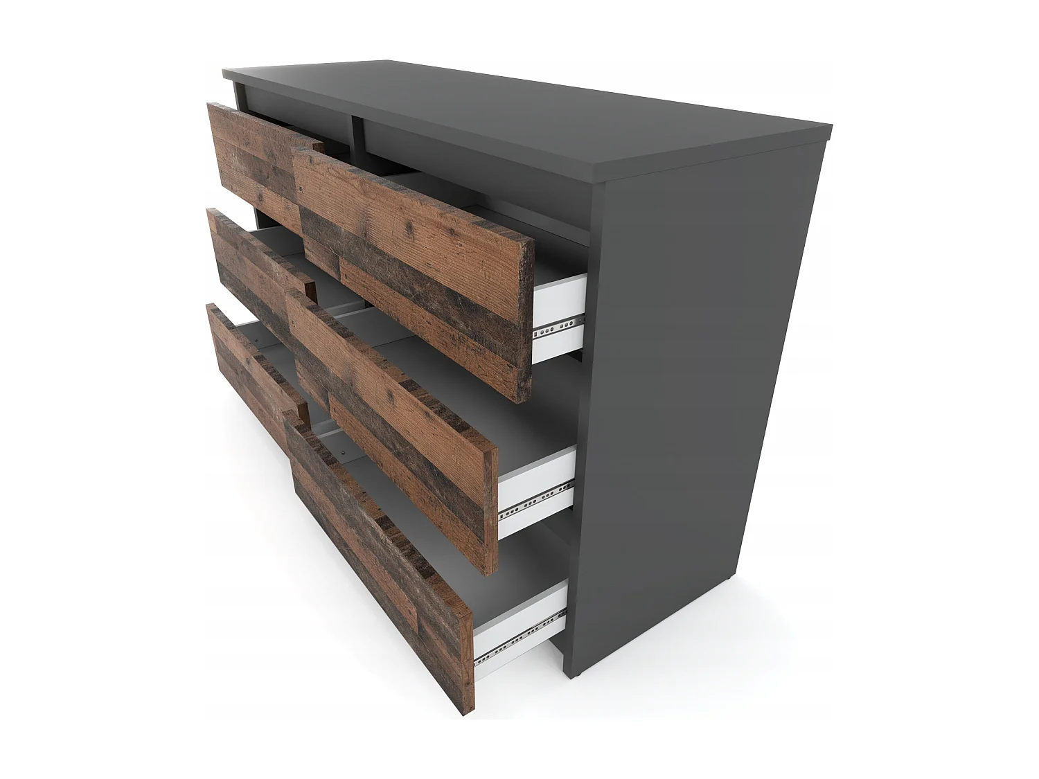 Commode GRISE vintage 100 cm – 6 tiroirs – Meuble TV moderne style rétro salon