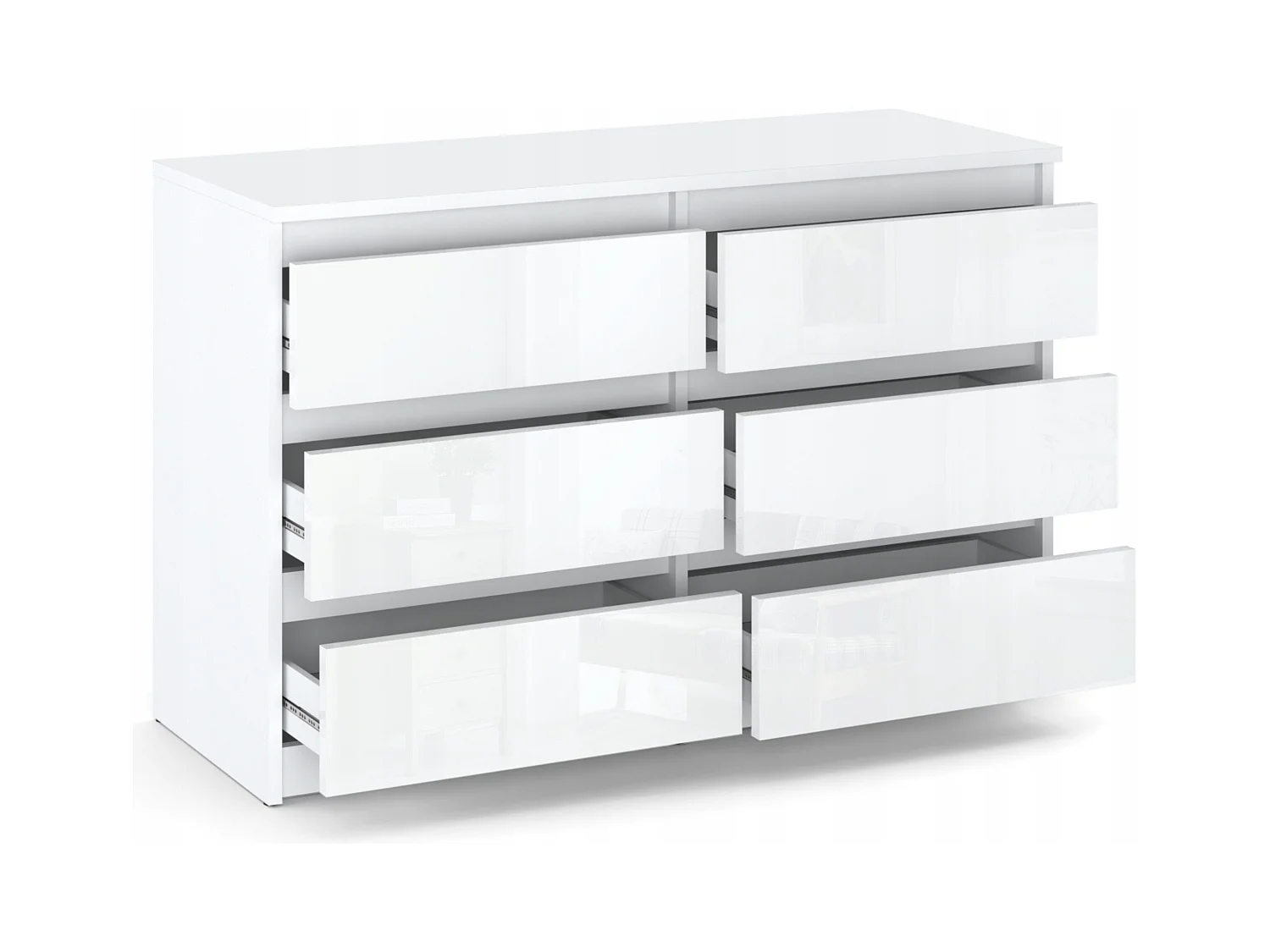 Commode 6 tiroirs – style contemporain – blanc  brillant – 100 cm -chifonnier