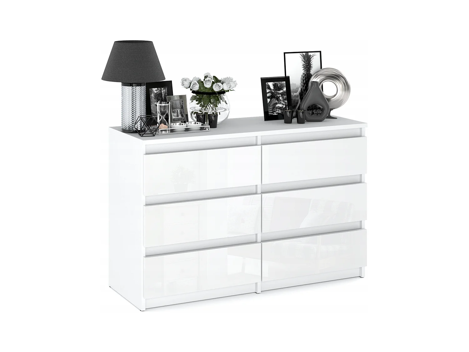 Commode 6 tiroirs – style contemporain – blanc  brillant – 100 cm -chifonnier