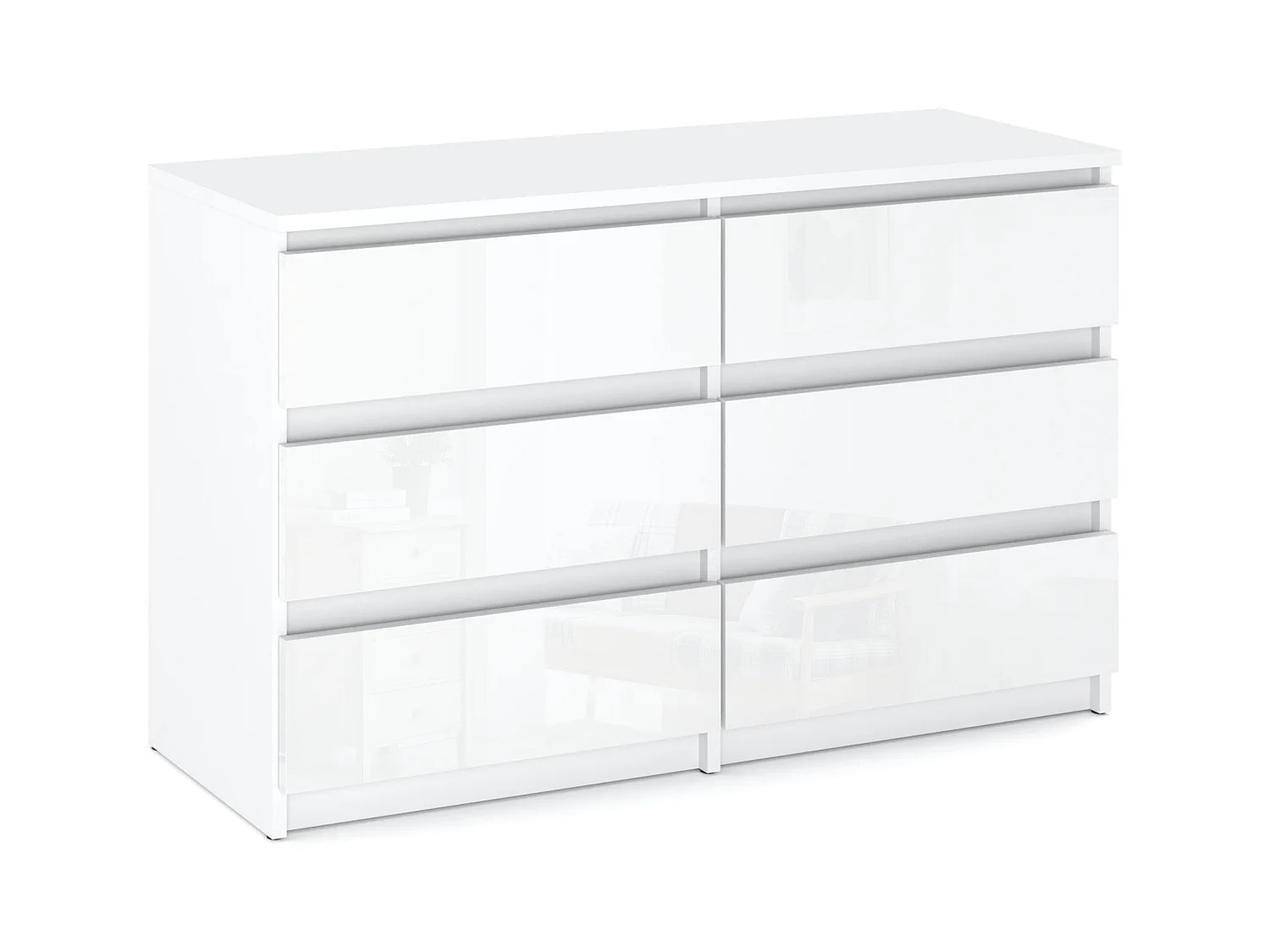 Commode 6 tiroirs – style contemporain – blanc  brillant – 100 cm -chifonnier