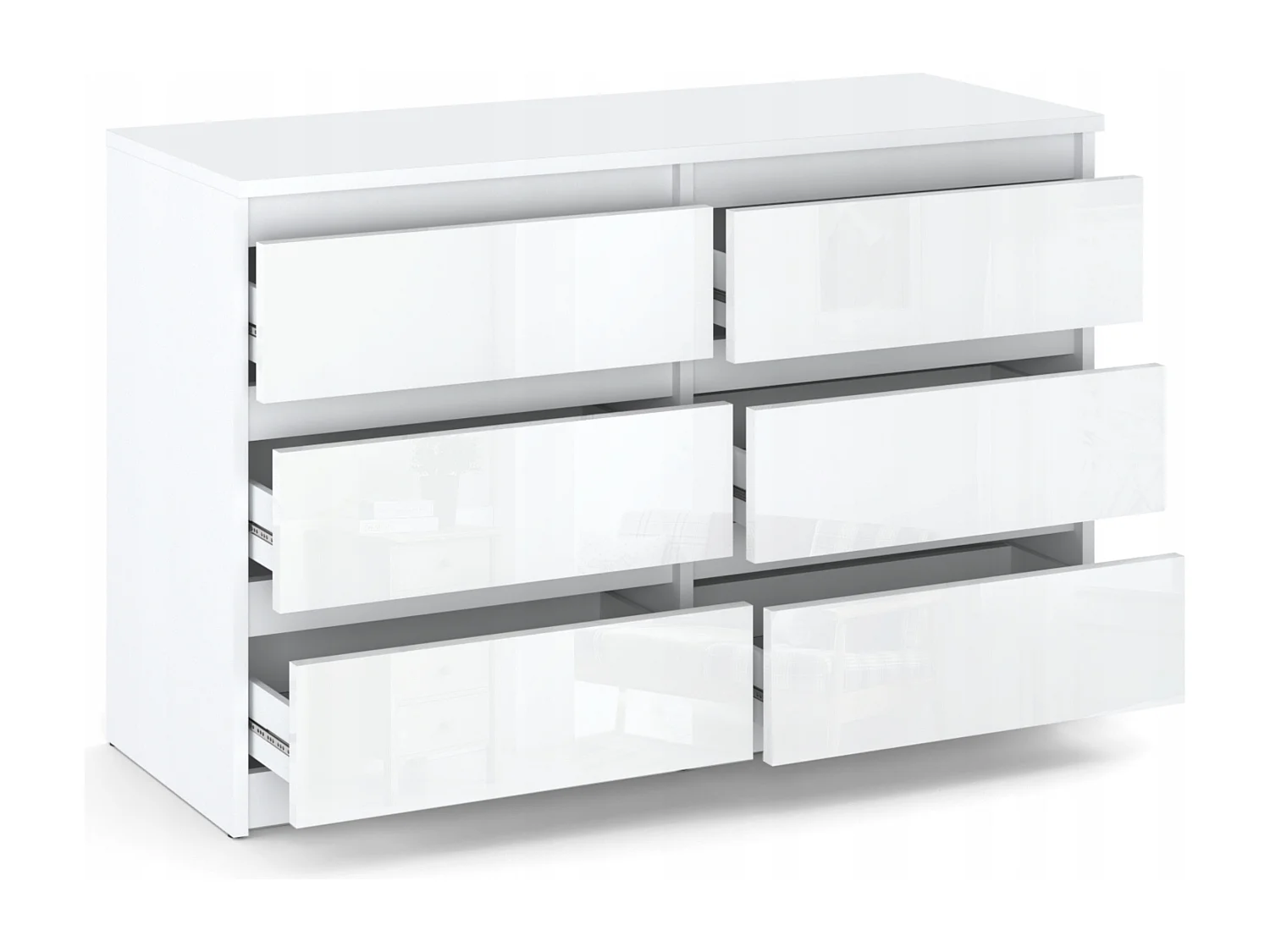 Commode 6 tiroirs – style contemporain – blanc  brillant – 100 cm -chifonnier