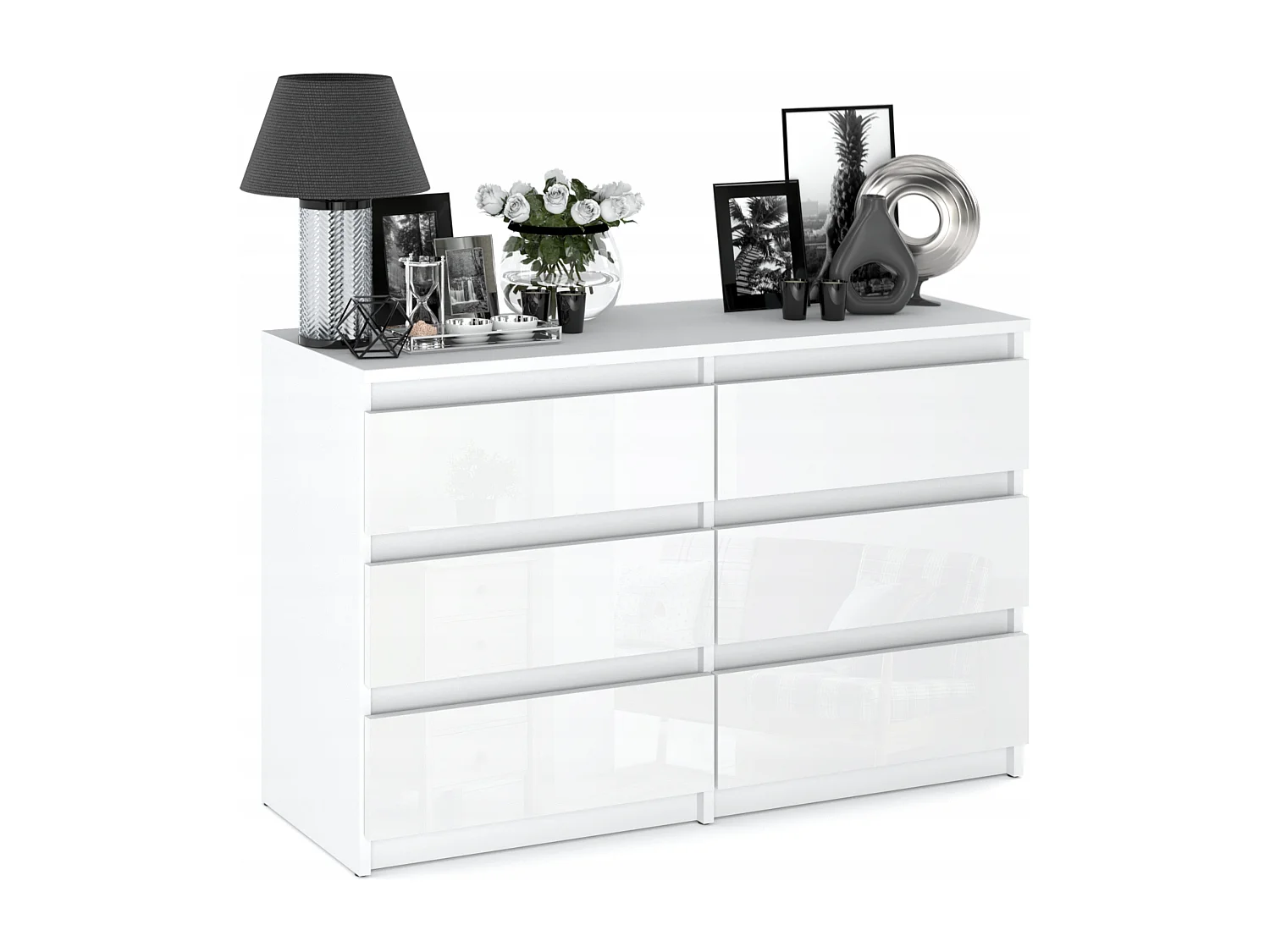 Commode 6 tiroirs – style contemporain – blanc  brillant – 100 cm -chifonnier