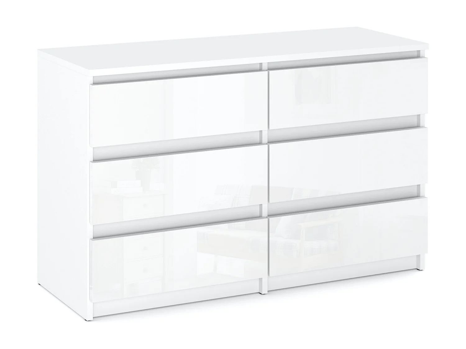 Commode 6 tiroirs – style contemporain – blanc  brillant – 100 cm -chifonnier