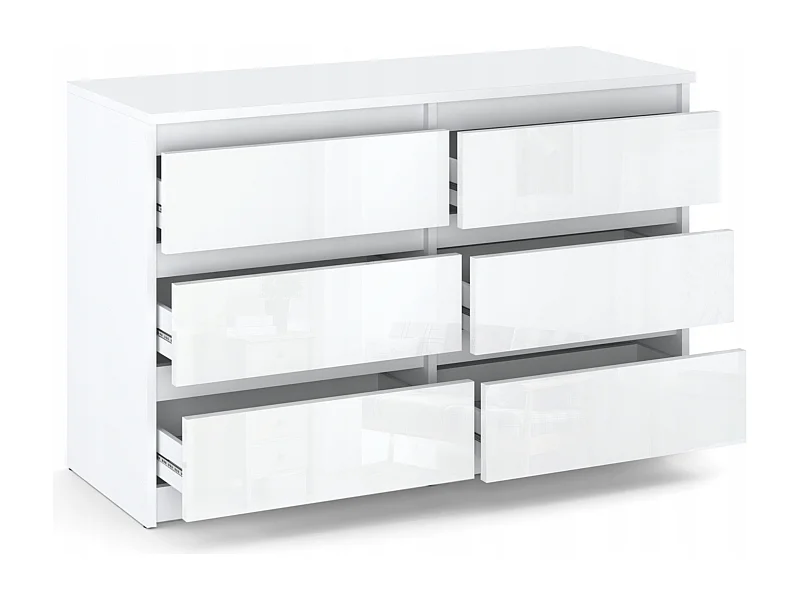 Commode 6 tiroirs – style contemporain – blanc  brillant – 100 cm -chifonnier