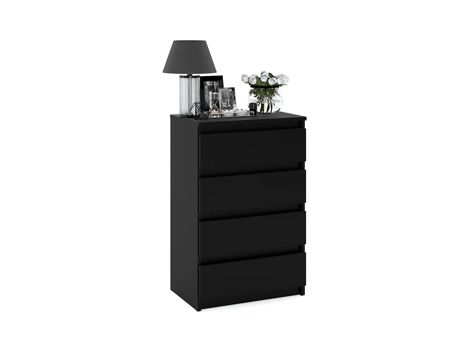 Commode NOIRE  avec 4 tiroirs 60 cm – Meuble TV, armoire pour salon ou chambre