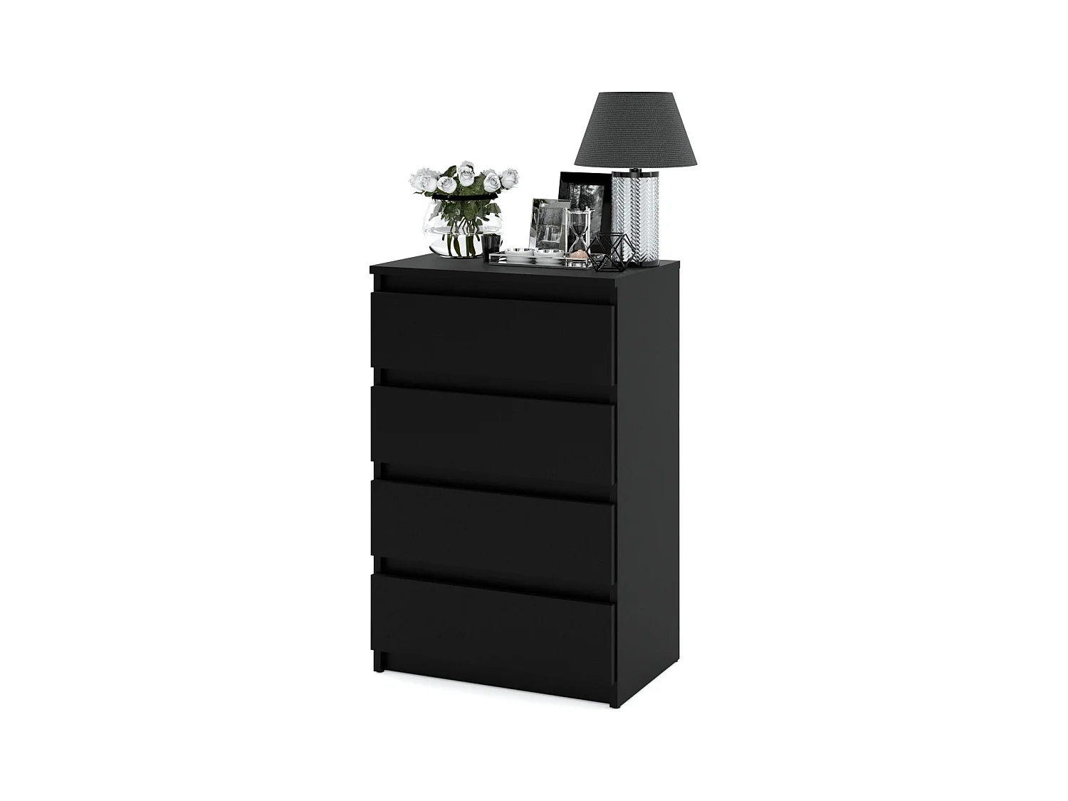 Commode NOIRE  avec 4 tiroirs 60 cm – Meuble TV, armoire pour salon ou chambre