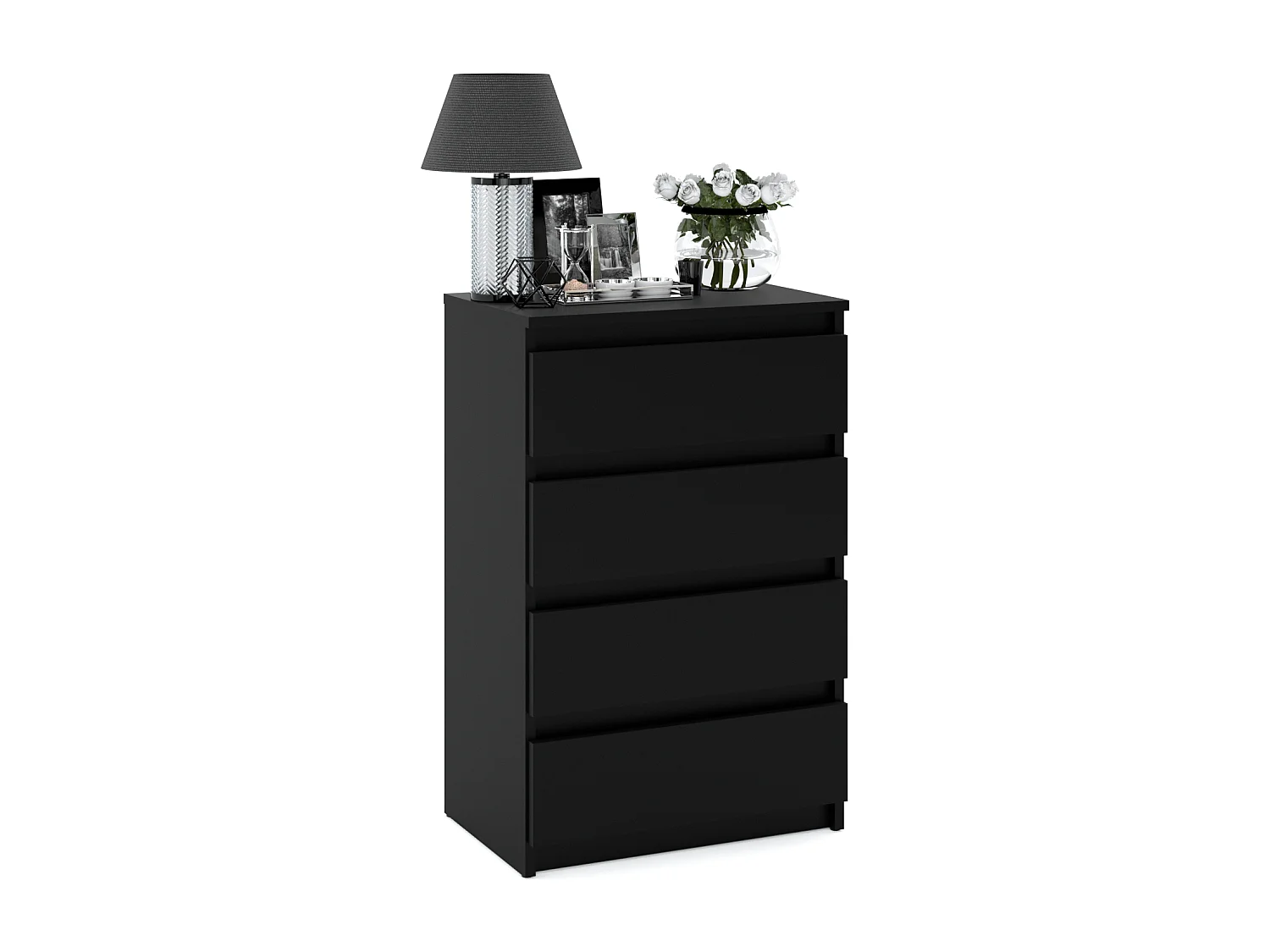 Commode NOIRE  avec 4 tiroirs 60 cm – Meuble TV, armoire pour salon ou chambre