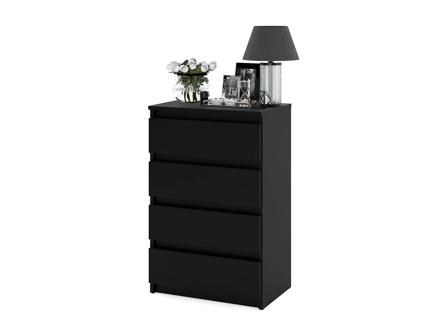 Commode NOIRE  avec 4 tiroirs 60 cm – Meuble TV, armoire pour salon ou chambre