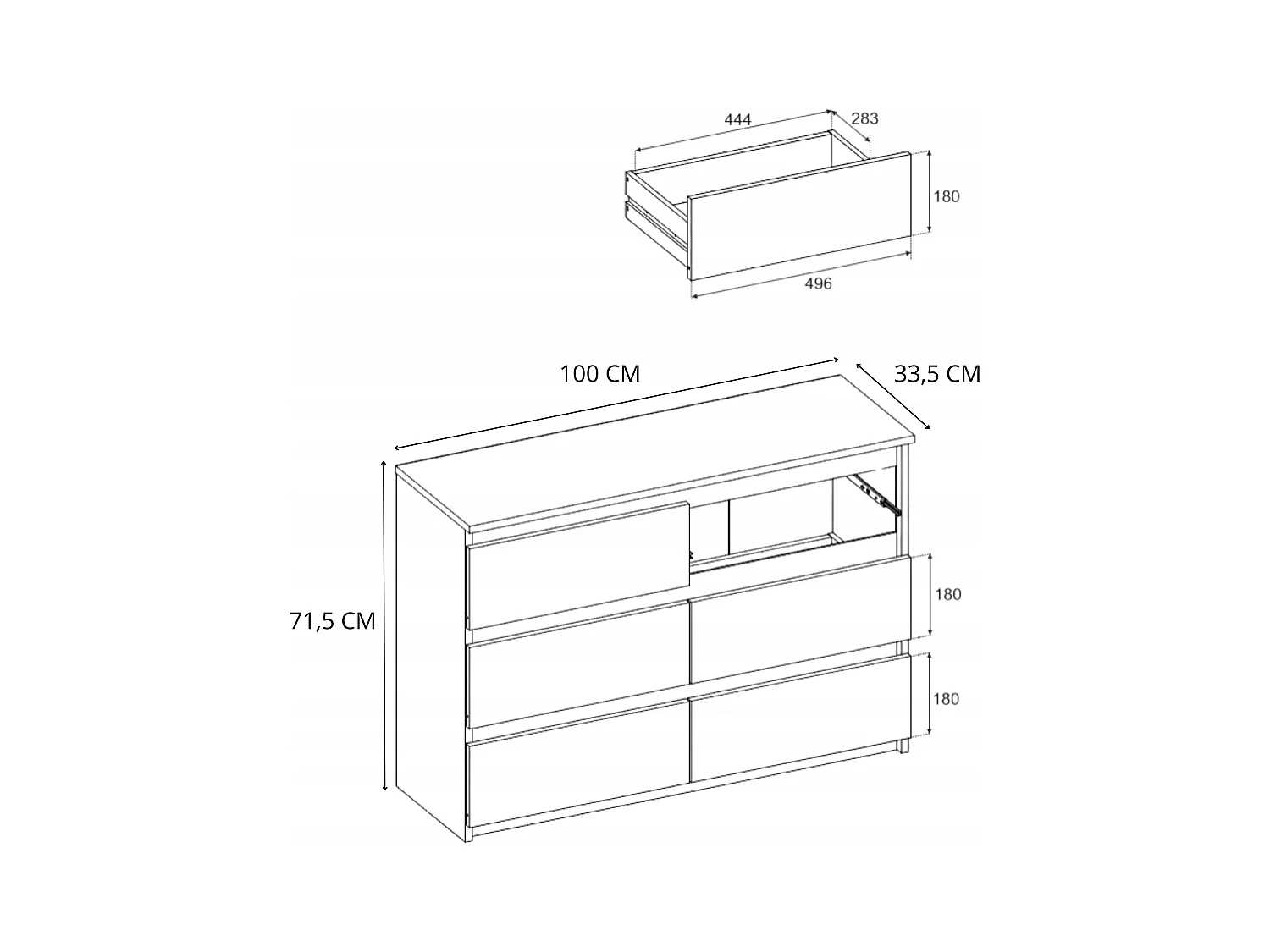 Commode 6 tiroirs – style contemporain – BLANC MAT – 100 cm -chifonnier meuble de salon TV