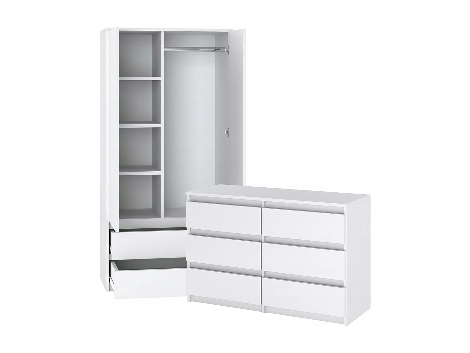 Set de Meuble de Rangement – Armoire 90 cm + Commode 6 Tiroirs 100cm  – Blanc Mat – Moderne et Pratique
