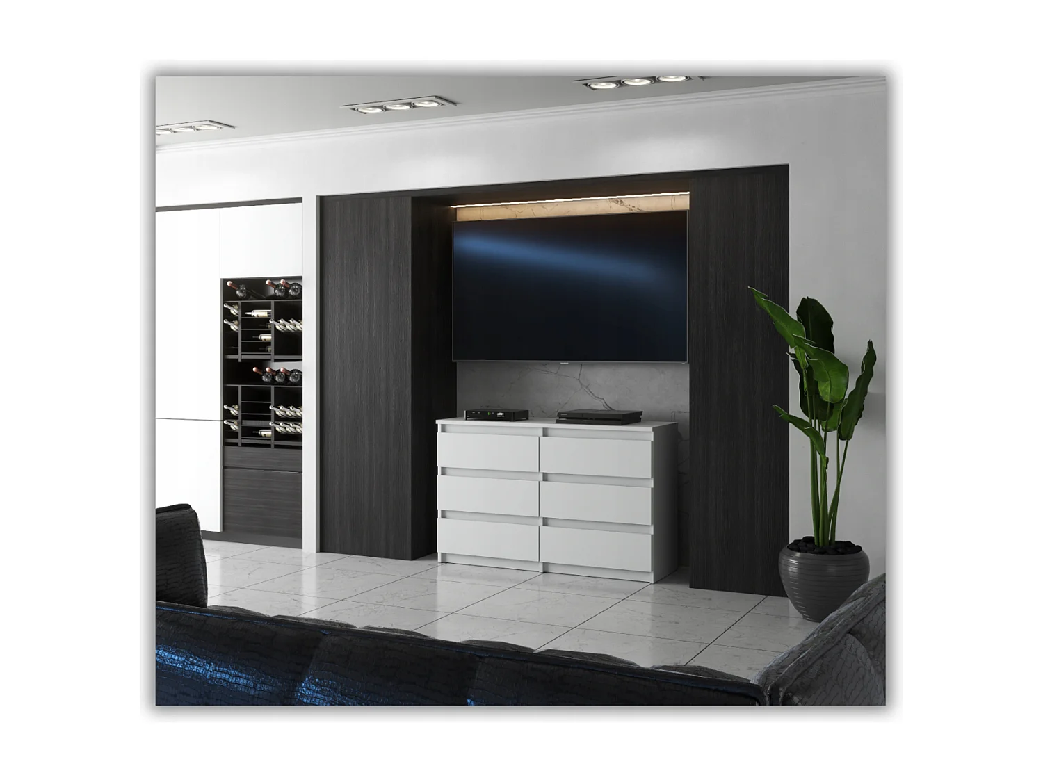 Set de Meuble de Rangement – Armoire 90 cm + Commode 6 Tiroirs 100cm  – Blanc Mat – Moderne et Pratique